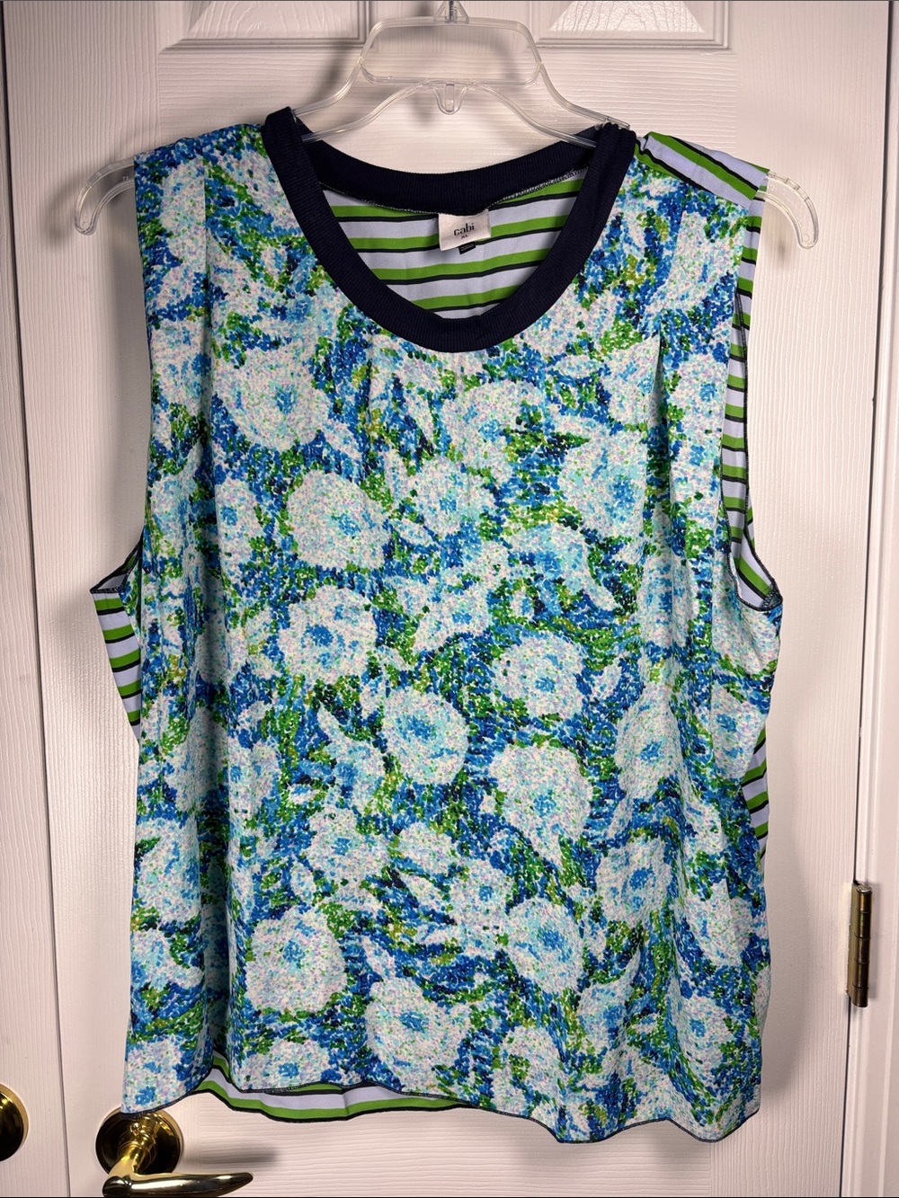 Cabi Printed Complete Floral Hydrangea Striped Sleeveless Top XL